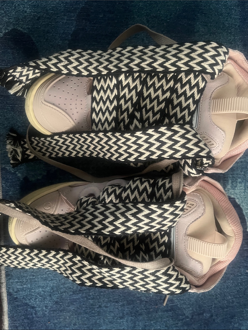 Lanvin Pink Sneakers With Black & White Zigzag Laces